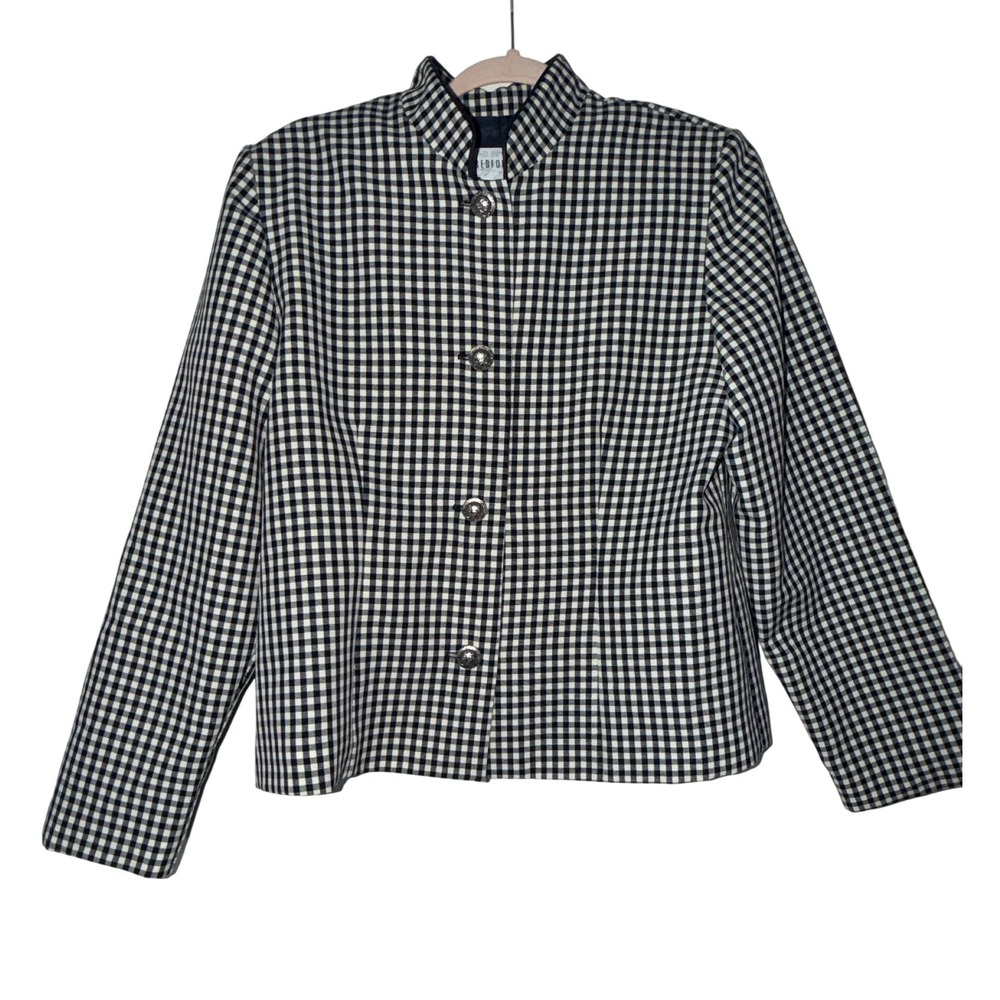 Bedford Fair‎ Lifestyles Womens Gingham Blazer Jacket Size 12 Black White